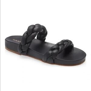 Kaanas Black Leather Coco Chunky Braided Pool Slide Sandals Women's Size 7